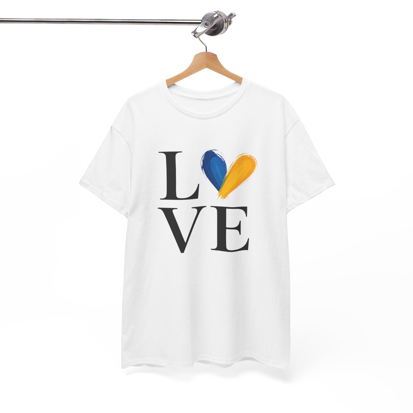 T-Shirt Love Bleu Jaune Cœur – Tee Shirt Amour Design Coloré Moderne – Cadeau Homme Femme