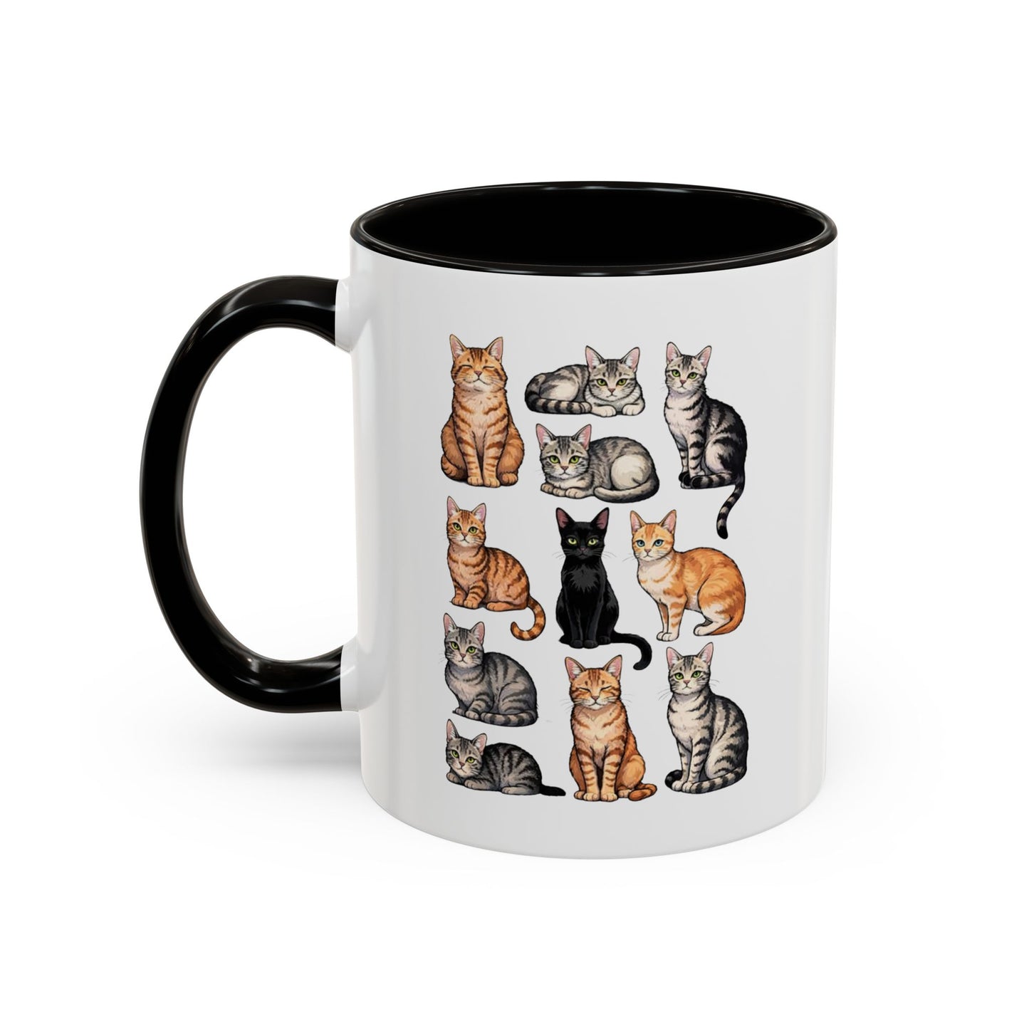 Tasse Chats Multiples Illustrés – Mug Collection Chats Différentes Races – Cadeau Amoureux des Chats