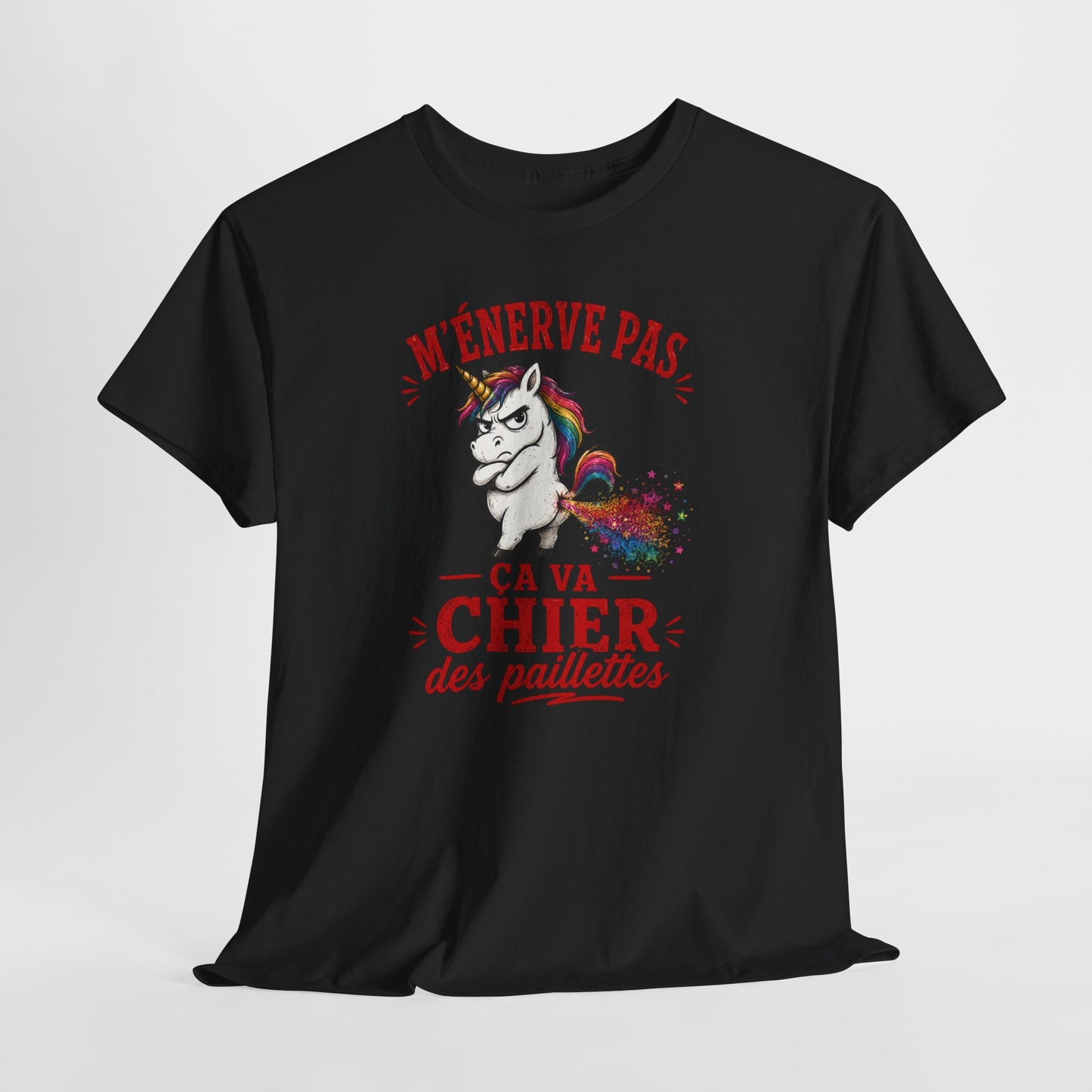Tee-Shirt M'Énerve Pas Ça Va Chier des Paillettes – Licorne Humour Drôle – Cadeau Homme Femme