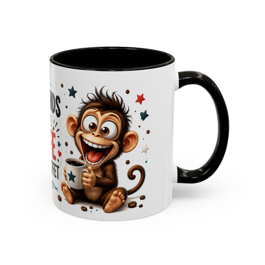 Tasse J’Attends Que Le Café Fasse Effet – Mug Humour Café Singe Drôle – Cadeau Original Homme Femme 325ml