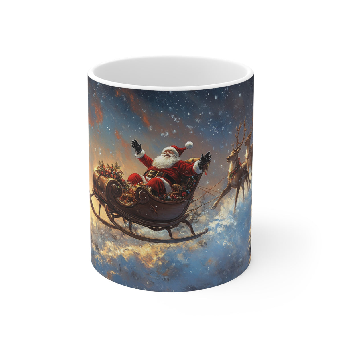 Mug Père Noël en Traîneau avec Rennes – Tasse Noël Paysage Enneigé – Cadeau Original Fêtes de Fin d’Année