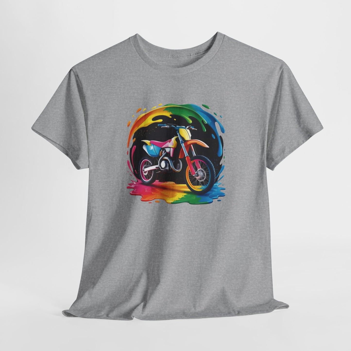 T-Shirt Moto Cross Colorée – Tee Shirt Motocross Art Dripping – Cadeau Motard Streetwear Noir Blanc Gris