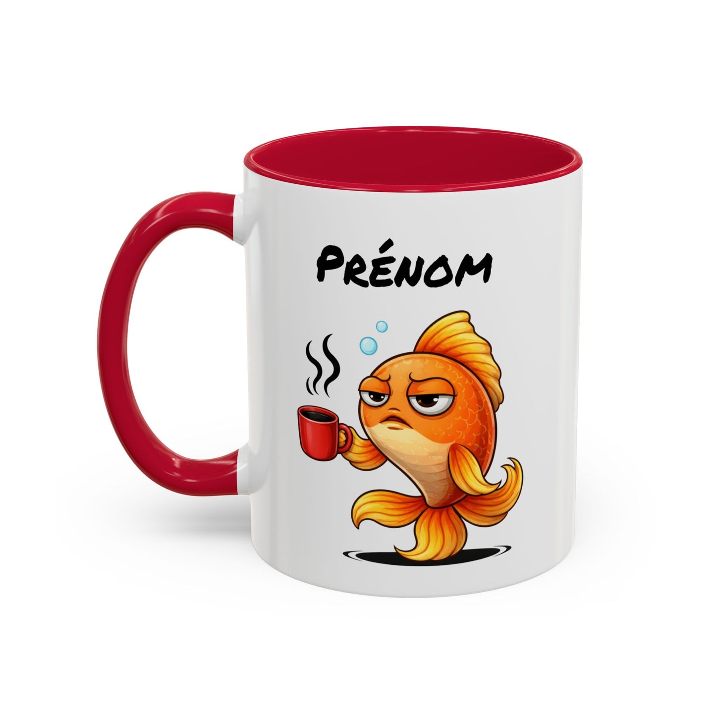 Mug Poisson Rouge Fatigué Personnalisable 325ml – Tasse Café Humour Animal Mignon Drôle Réveil