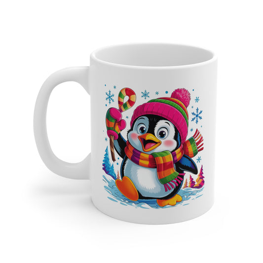 Tasse Pingouin Mignon Hiver et Noël – Mug Kawaii avec Bonnet, Écharpe et Sucre d’Orge – Design Coloré Neige et Fêtes – Cadeau Original 325ml