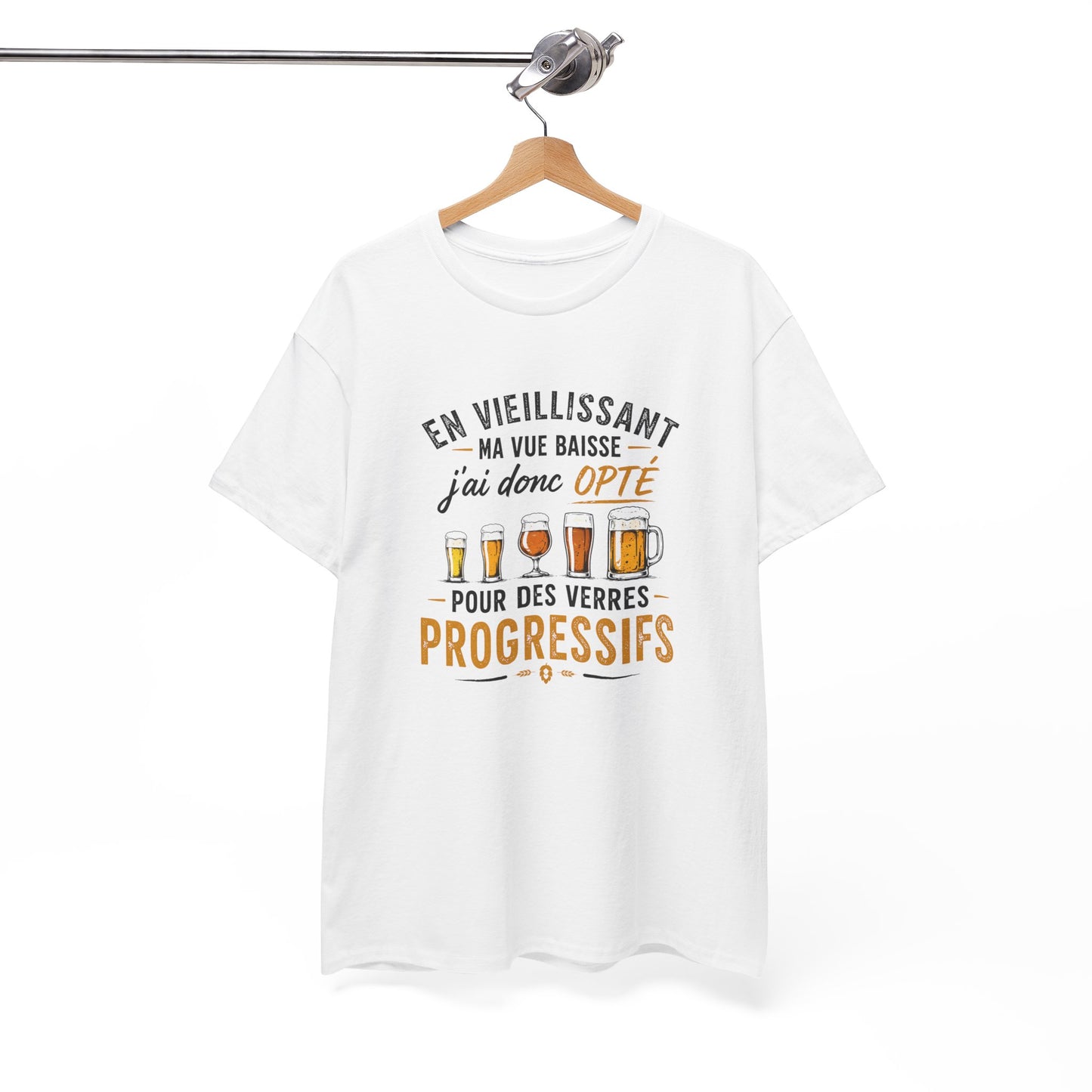 T-Shirt Humour Bière Verres Progressifs – Tee Shirt Drôle Apéro Alcool Citation Amusante Adulte – Cadeau Ami Amateur Bière Noir Blanc Gris