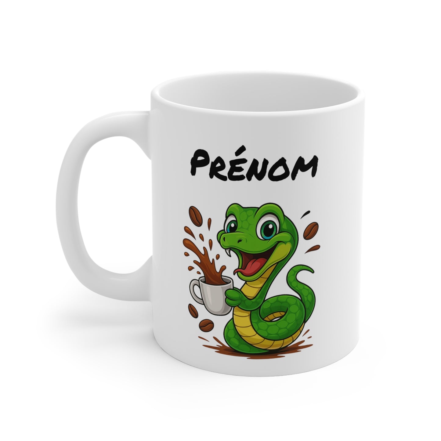 Tasse Personnalisable Serpent Café – Mug Prénom Animal Cartoon Céramique 325ml – Cadeau Original