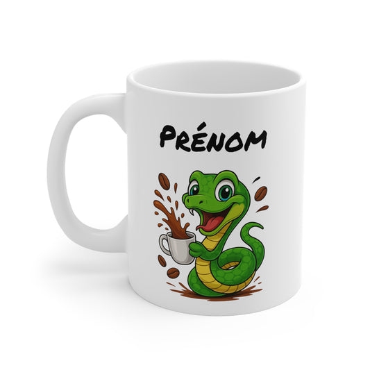 Tasse Personnalisable Serpent Café – Mug Prénom Animal Cartoon Céramique 325ml – Cadeau Original