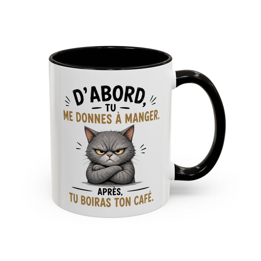 Tasse D’Abord Tu Me Donnes À Manger Après Tu Boiras Ton Café – Mug Humour Chat – Cadeau Amoureux des Chats 325ml