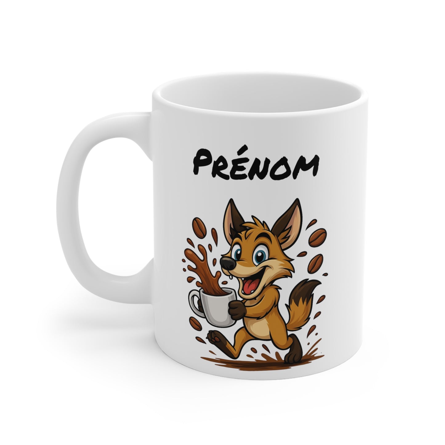 Tasse Personnalisable Coyote Café – Mug Prénom Cartoon – Cadeau Original Amoureux du Café 325ml