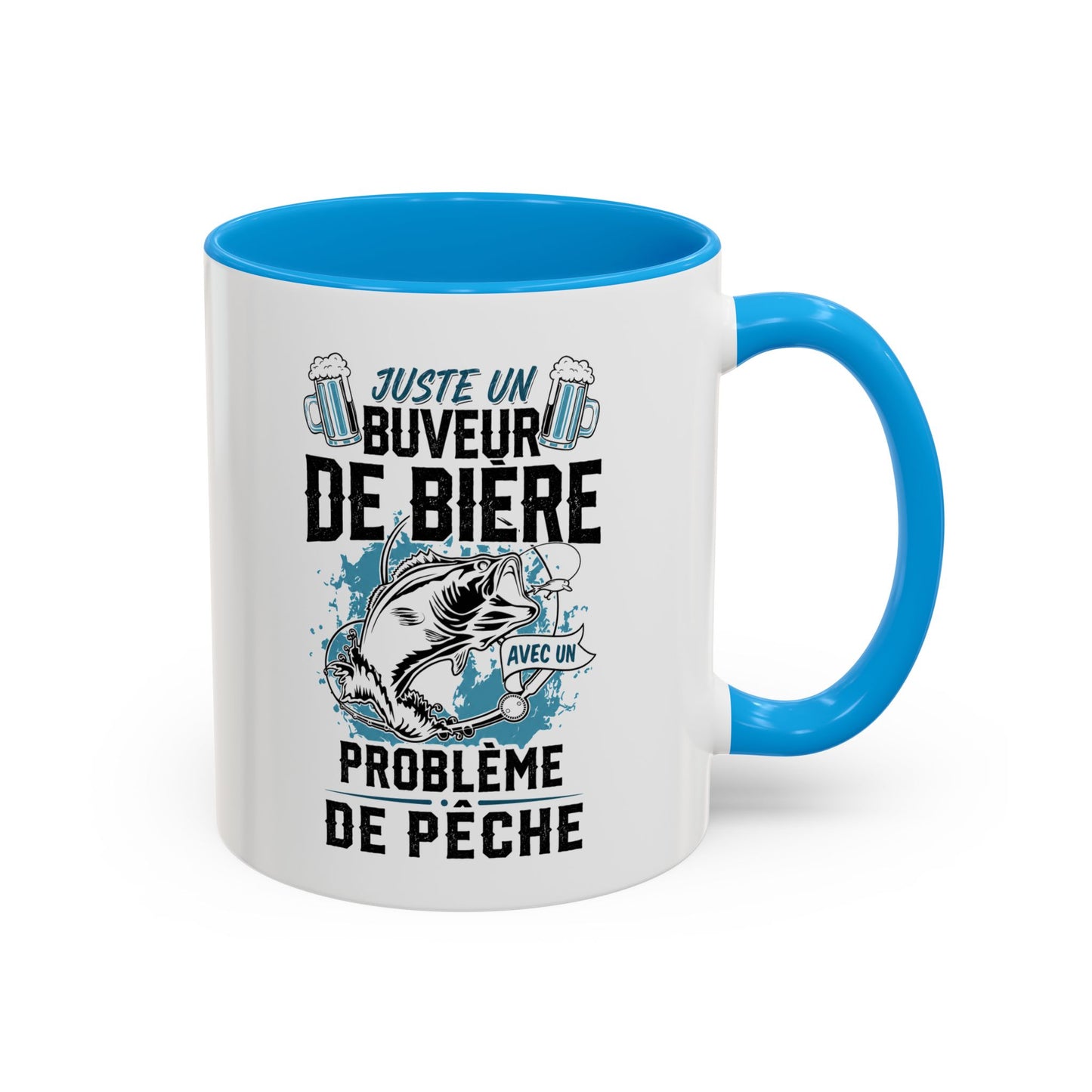 Mug Pêcheur Bière – Tasse Humoristique Poisson – Idée Cadeau Homme Passionné de Pêche – 325 ml Noir Bleu Rouge