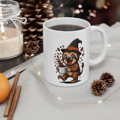 Mug Céramique Paresseux Sorcier Café – Tasse Halloween Mignonne 325ml – Cadeau Original Animaux Caféine