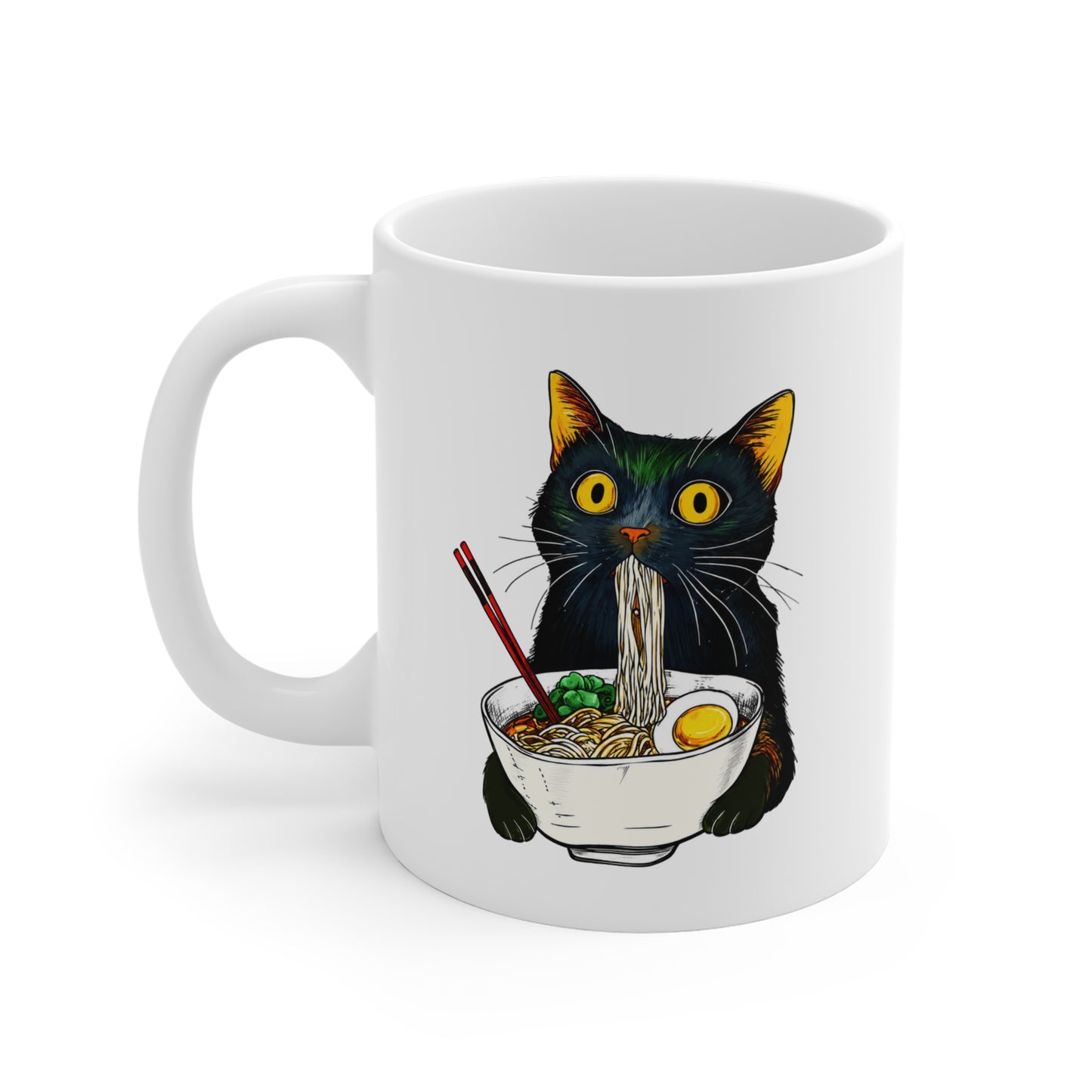 Mug Chat Humour – Tasse Chat Noir Ramen Nouilles Japonaises – Cadeau Original Amoureux des Chats Homme et Femme