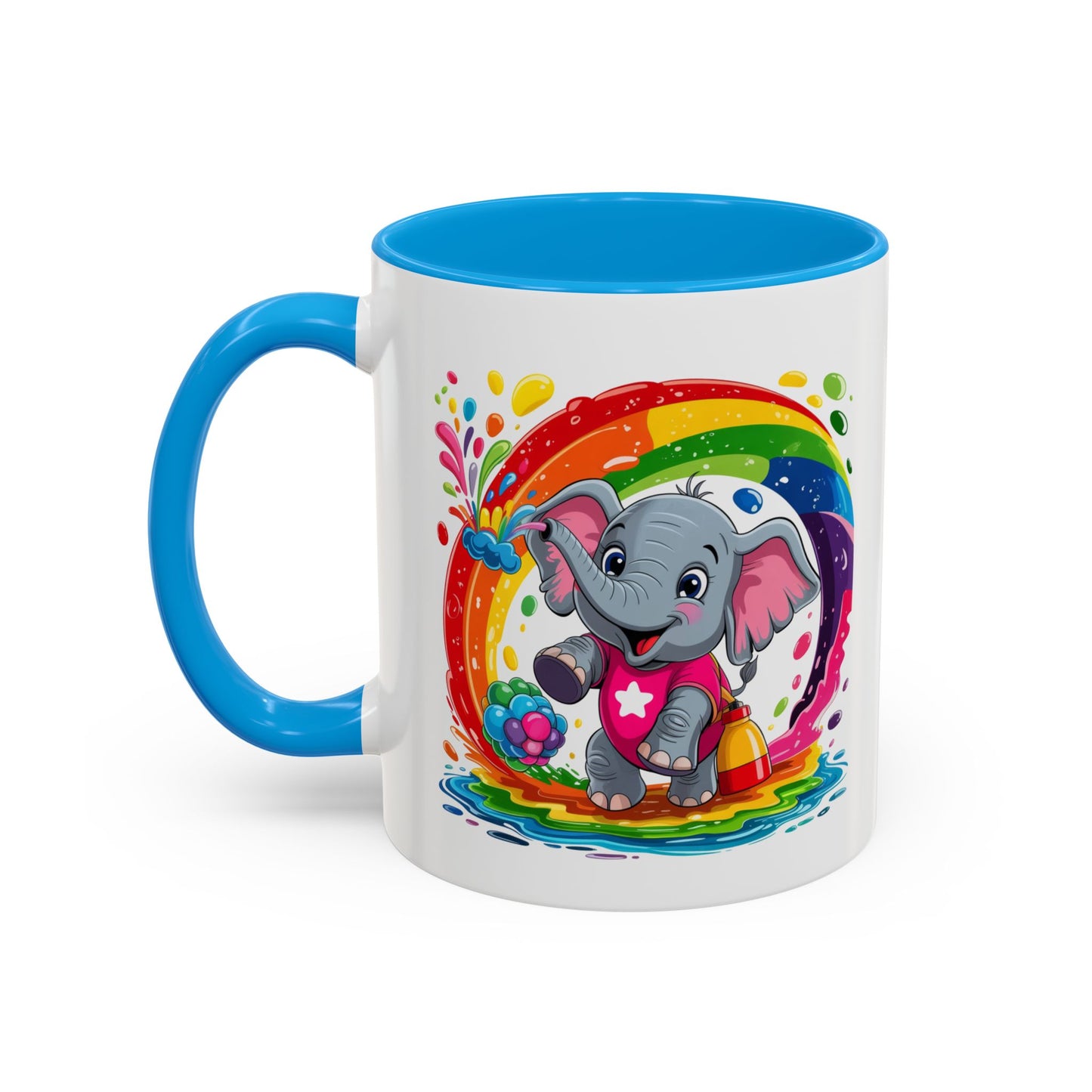 Mug Éléphant Mignon – Tasse Design Arc-en-ciel avec Éclaboussures Colorées – Cadeau Enfant 325ml