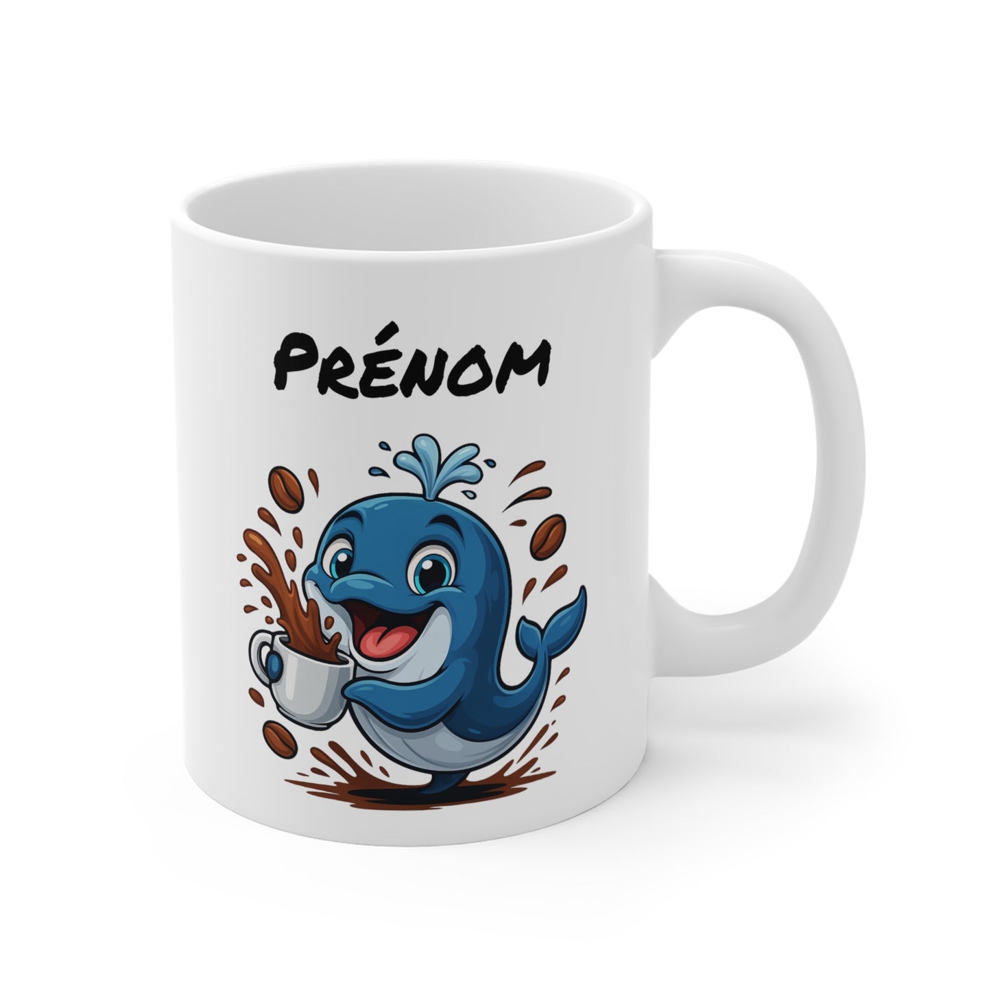 Tasse Personnalisable Baleine Café – Mug Prénom Cartoon – Cadeau Original Amateur de Café 325ml