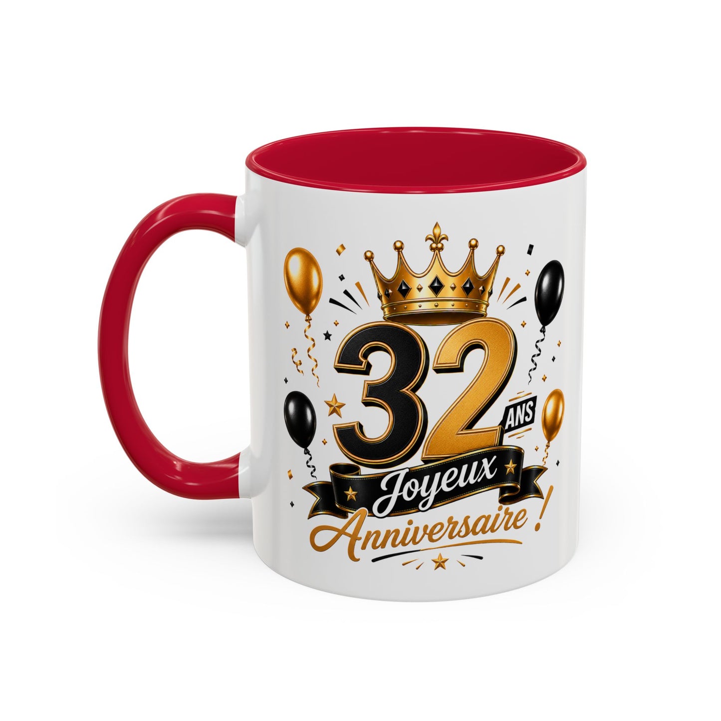 Mug Joyeux 32 Ans – Tasse Anniversaire 32 Ans – Cadeau Original pour Femme Homme – Idée Cadeau 32e Anniversaire Noir Bleu Rouge