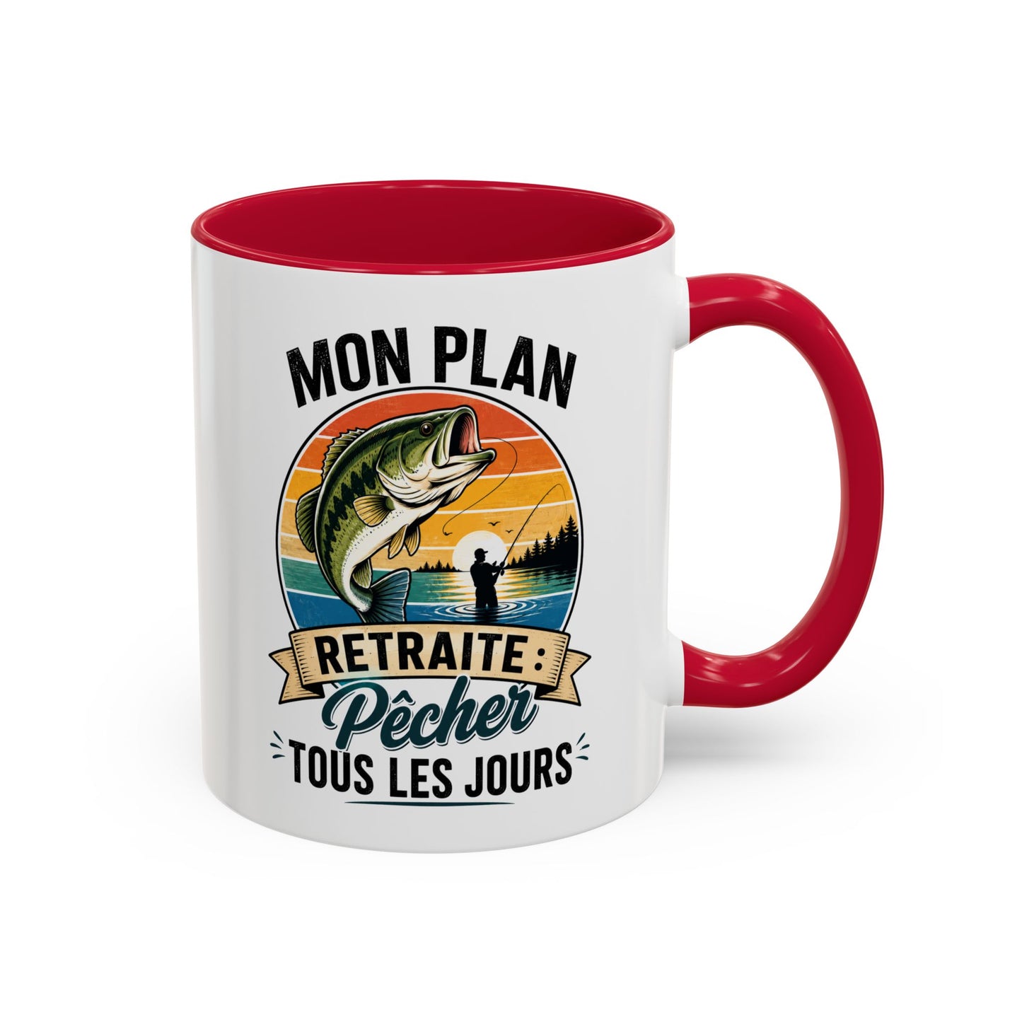 Mug Retraite Pêche – Tasse Humoristique Poisson – Cadeau Homme Futur Retraité Passionné de Loisirs en Plein Air – 325 ml Noir Bleu Rouge