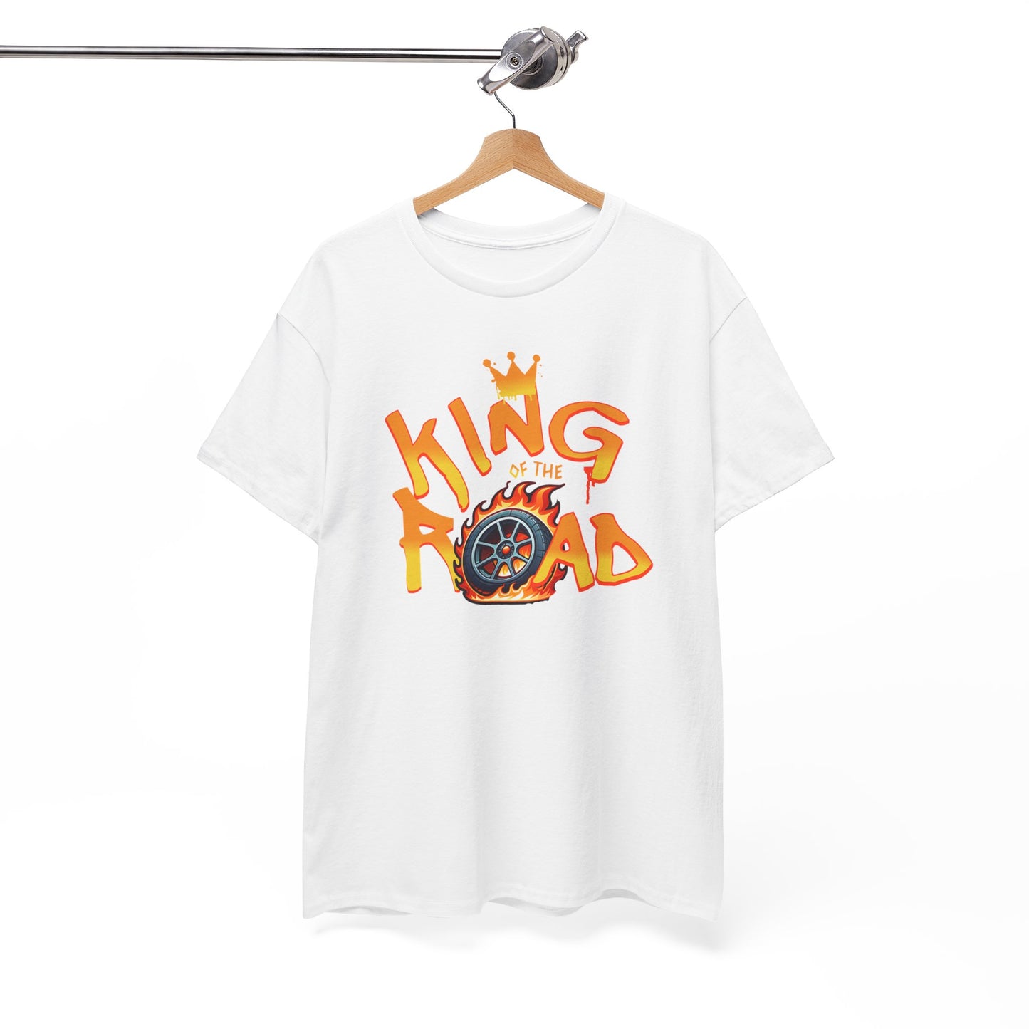 T-Shirt King of the Road Homme Femme – Tee Shirt Voiture Racing Flamme – Cadeau Passion Auto Noir Blanc Gris