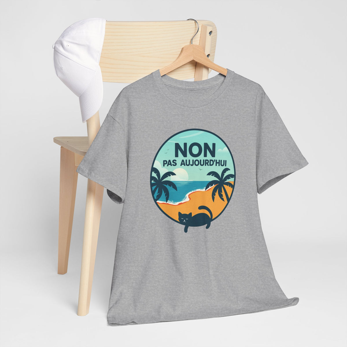Tee Shirt Chat Homme Femme – Humour Vacances Plage et Farniente – Idée Cadeau Amoureux des Chats Passion Félin
