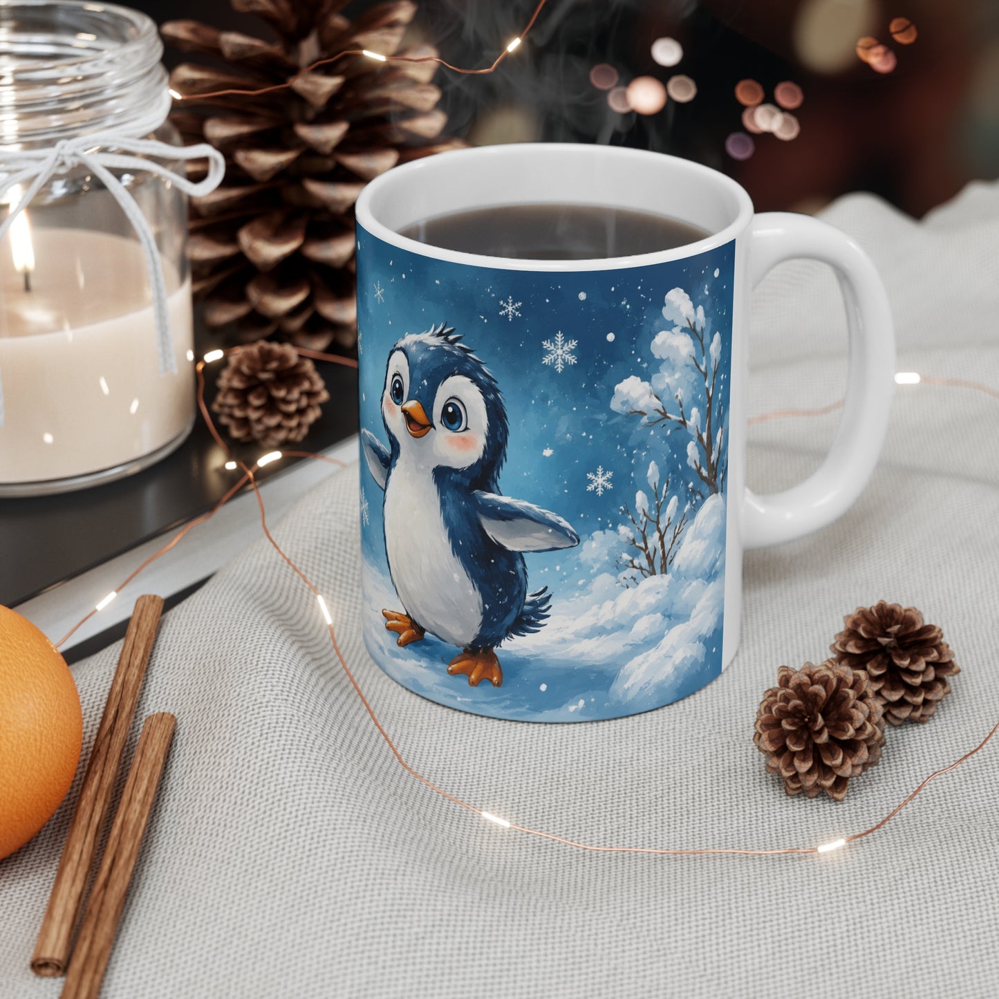 Tasse Reste Calme et Avance à Petits Pas – Mug Pingouin Motivation Hiver – Cadeau Positif Homme Femme 325ml