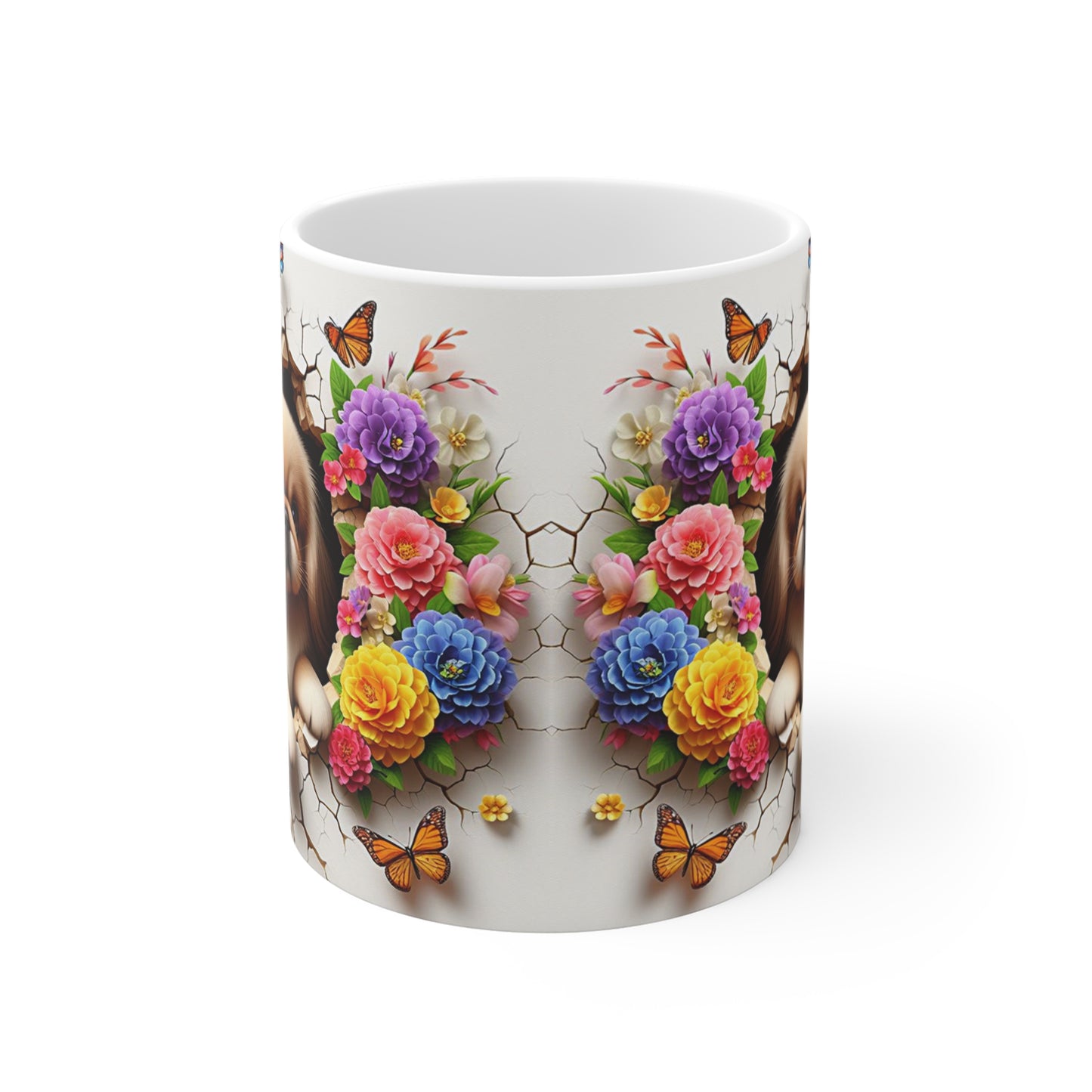 Tasse Chien Mignon & Fleurs – Mug Papillons Coloré Printemps – Cadeau Animaux 325ml