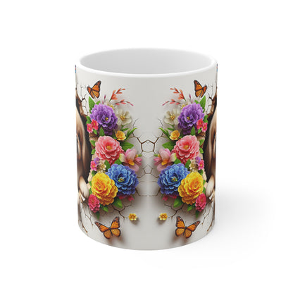 Tasse Chien Mignon & Fleurs – Mug Papillons Coloré Printemps – Cadeau Animaux 325ml