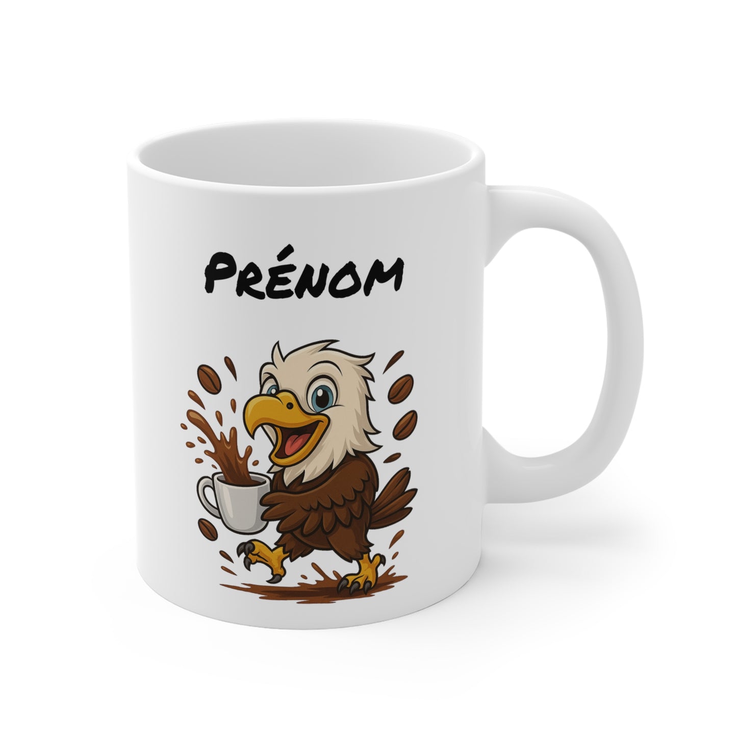 Tasse Personnalisable Aigle Café – Mug Prénom Animal Cartoon Céramique 325ml – Cadeau Original Mignon