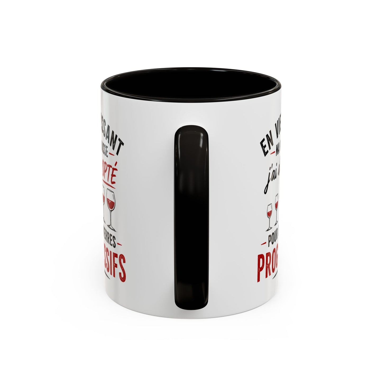Mug Humour Amateur de Vin – En Vieillissant Ma Vue Baisse J’ai Donc Opté pour des Verres Progressifs – Cadeau Drôle Vin Rouge 325ml