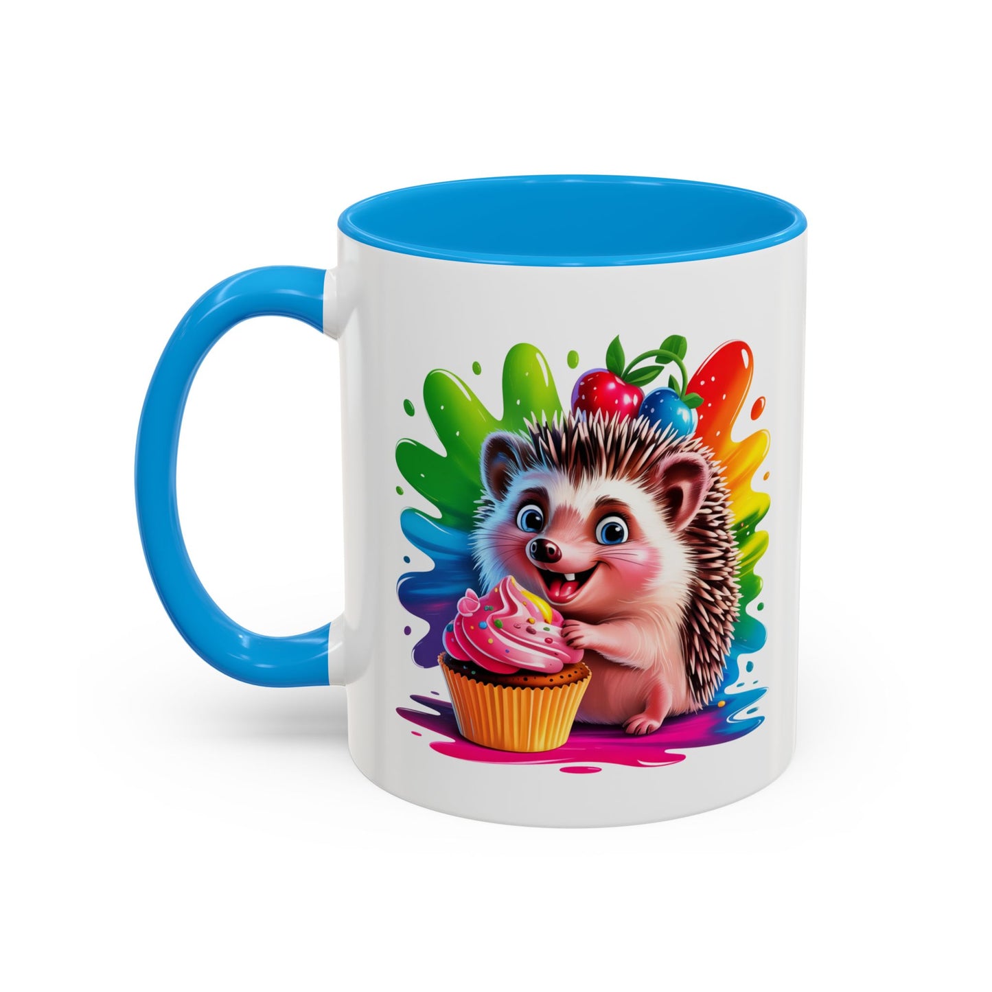 Mug Hérisson Mignon Gourmand – Tasse Animal Cupcake Coloré Kawaii – Cadeau Original Enfant Adulte – Céramique 325ml Noir Bleu Rouge