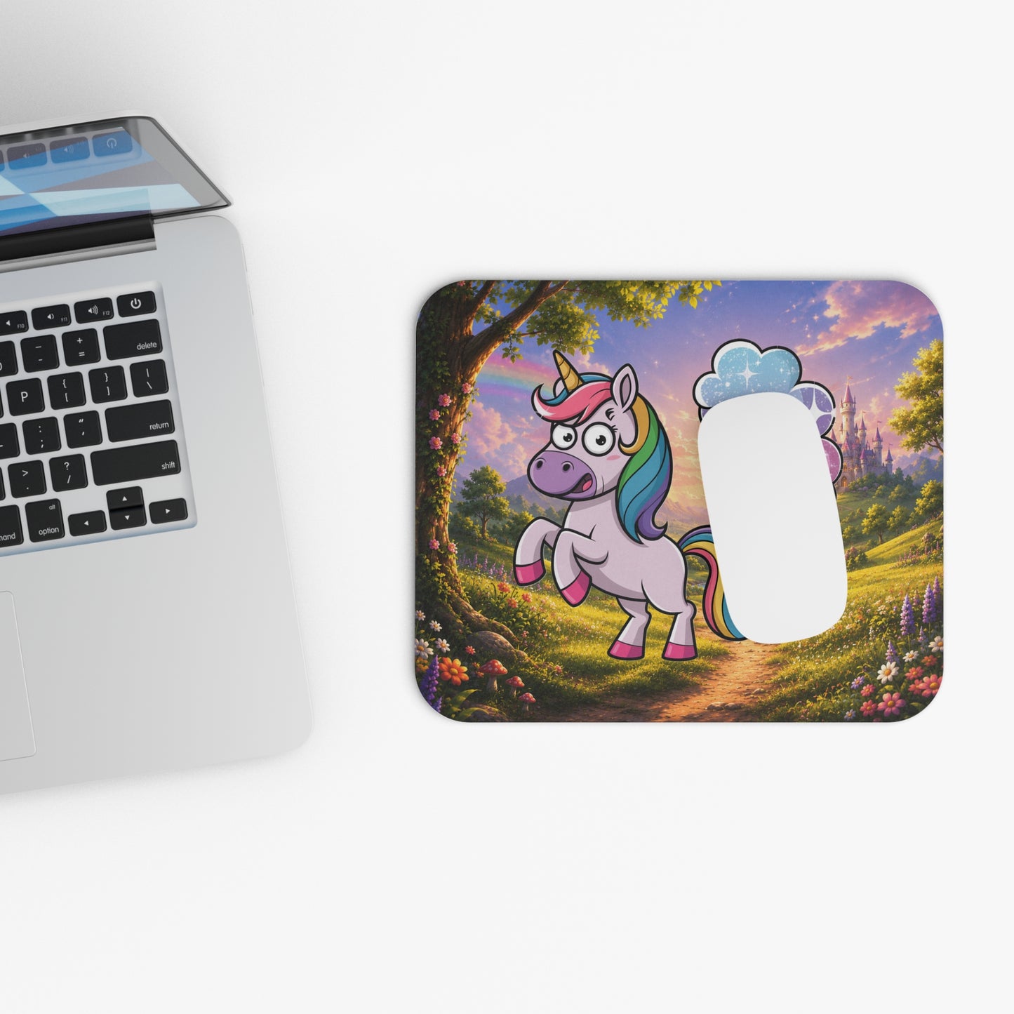 Tapis de Souris 22x18cm  Pet Licorne Paillette Arc-en-Ciel – Design Humour Fantaisie – Accessoire Bureau Gaming – Cadeau Licorne Femme Fille Ado Enfant