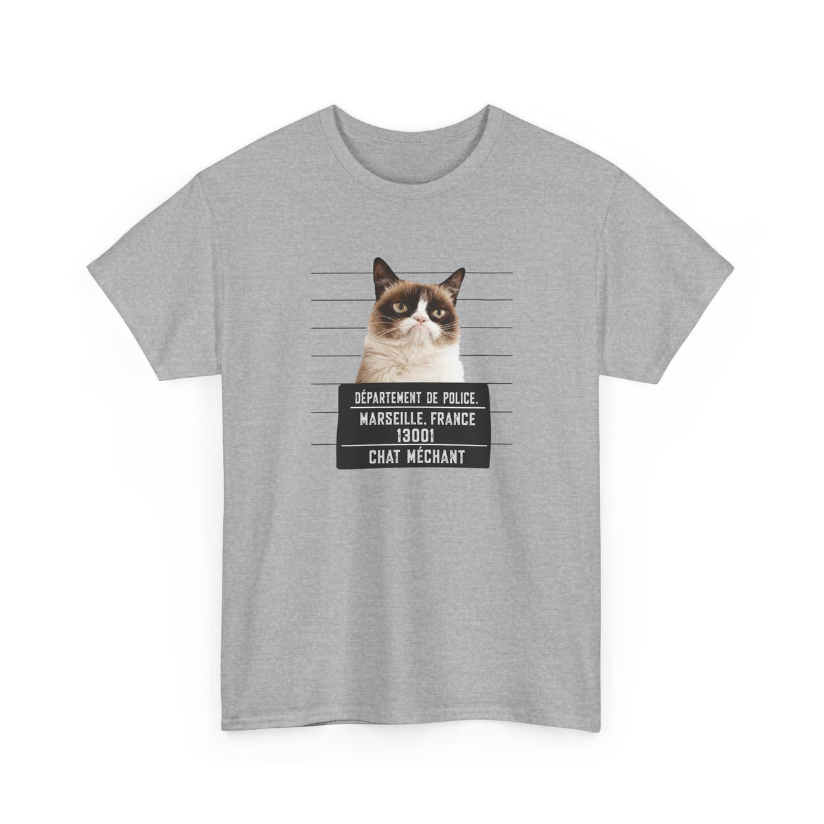 Tee Shirt Chat Homme Femme – Chat Méchant Humour Poste de Police – Idée Cadeau Amoureux des Chats Félin Drôle