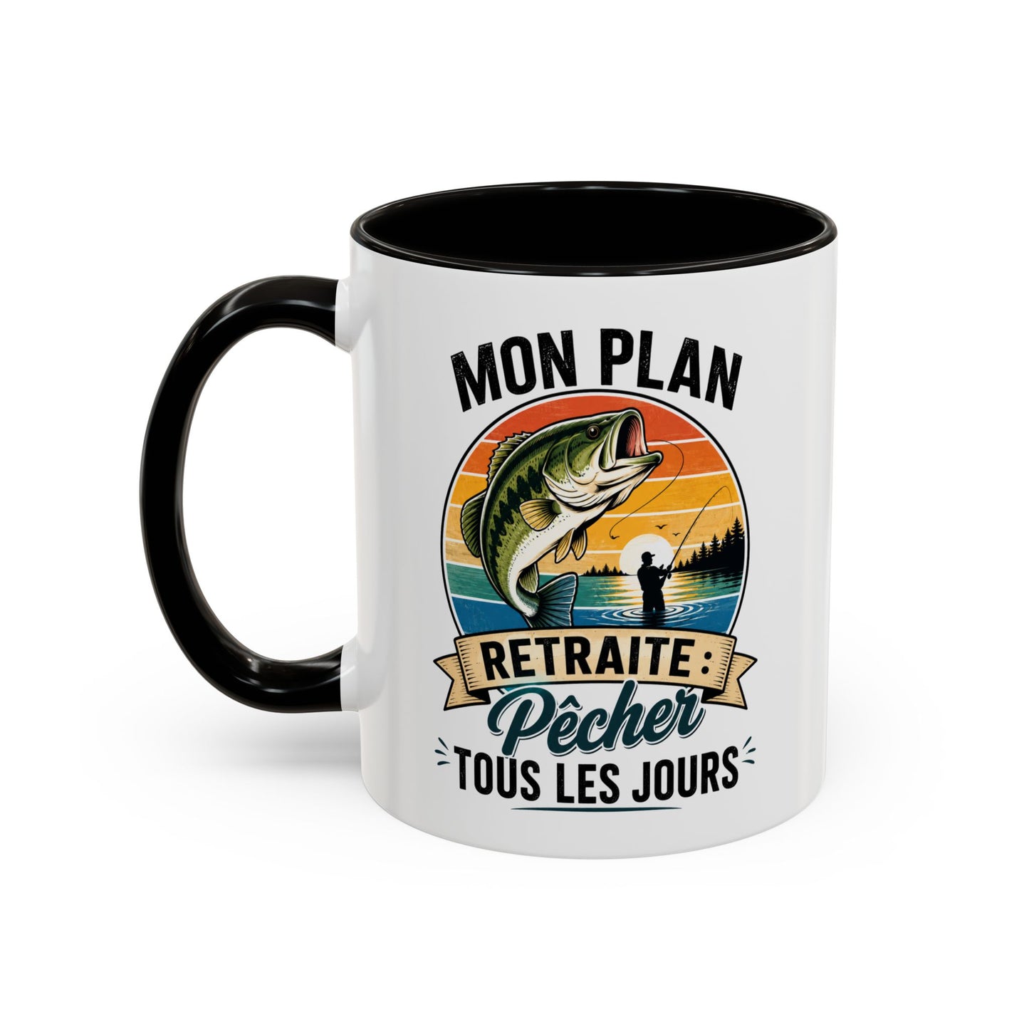 Mug Retraite Pêche – Tasse Humoristique Poisson – Cadeau Homme Futur Retraité Passionné de Loisirs en Plein Air – 325 ml Noir Bleu Rouge