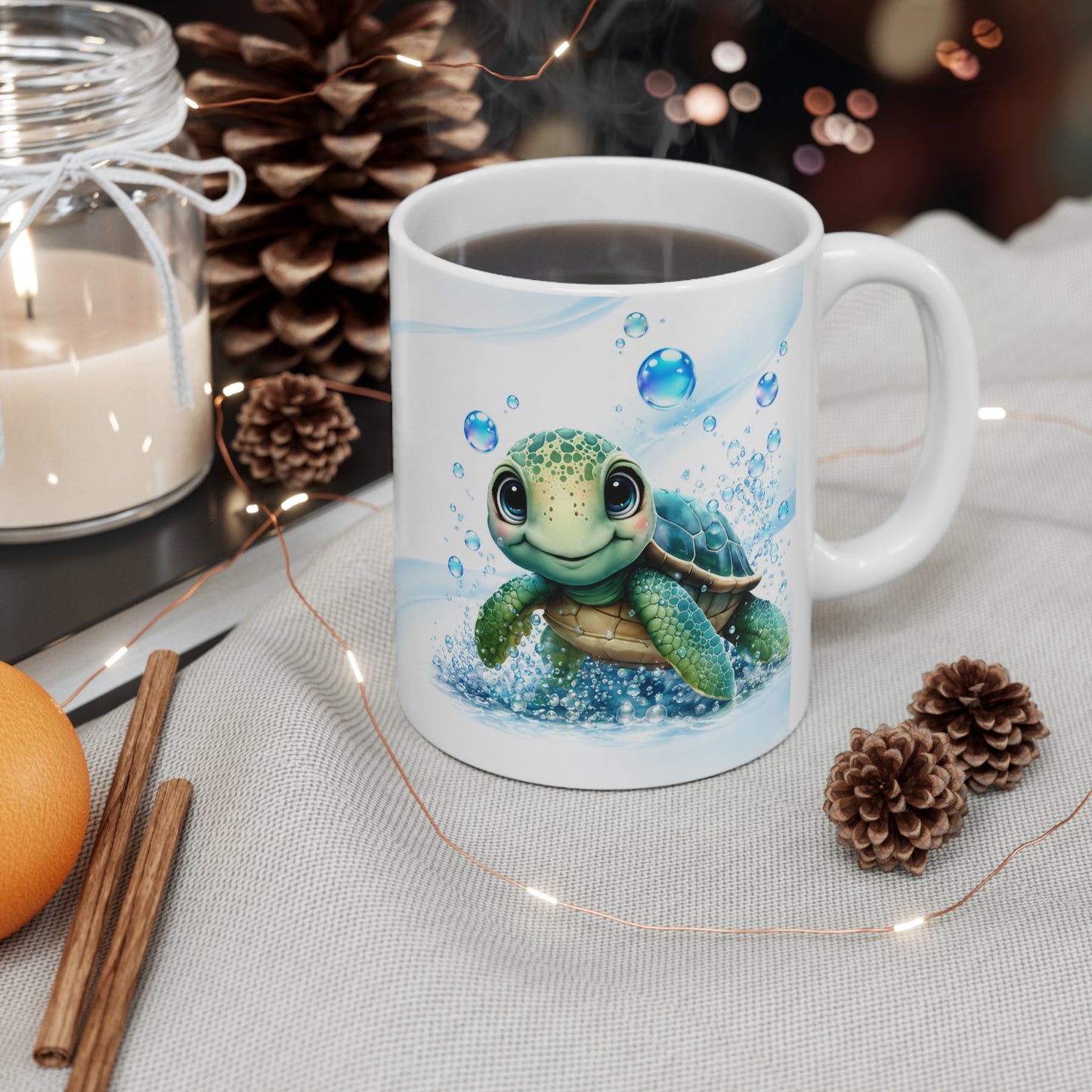 Tasse Tortue Marine Kawaii – Mug Animal Marin Mignon – Cadeau Enfant Homme Femme 325ml