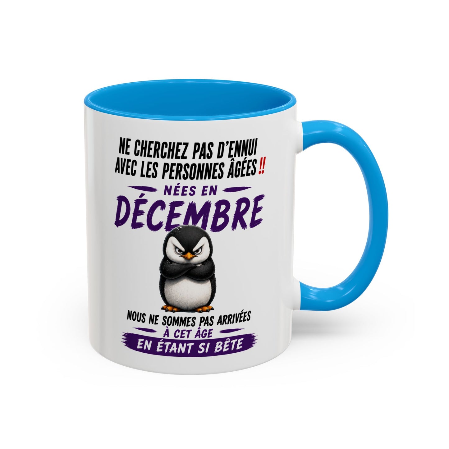 Tasse Humour Personnes Nées en Décembre – Mug Pingouin Drôle Senior Retraité – Cadeau Anniversaire Homme Femme 325ml