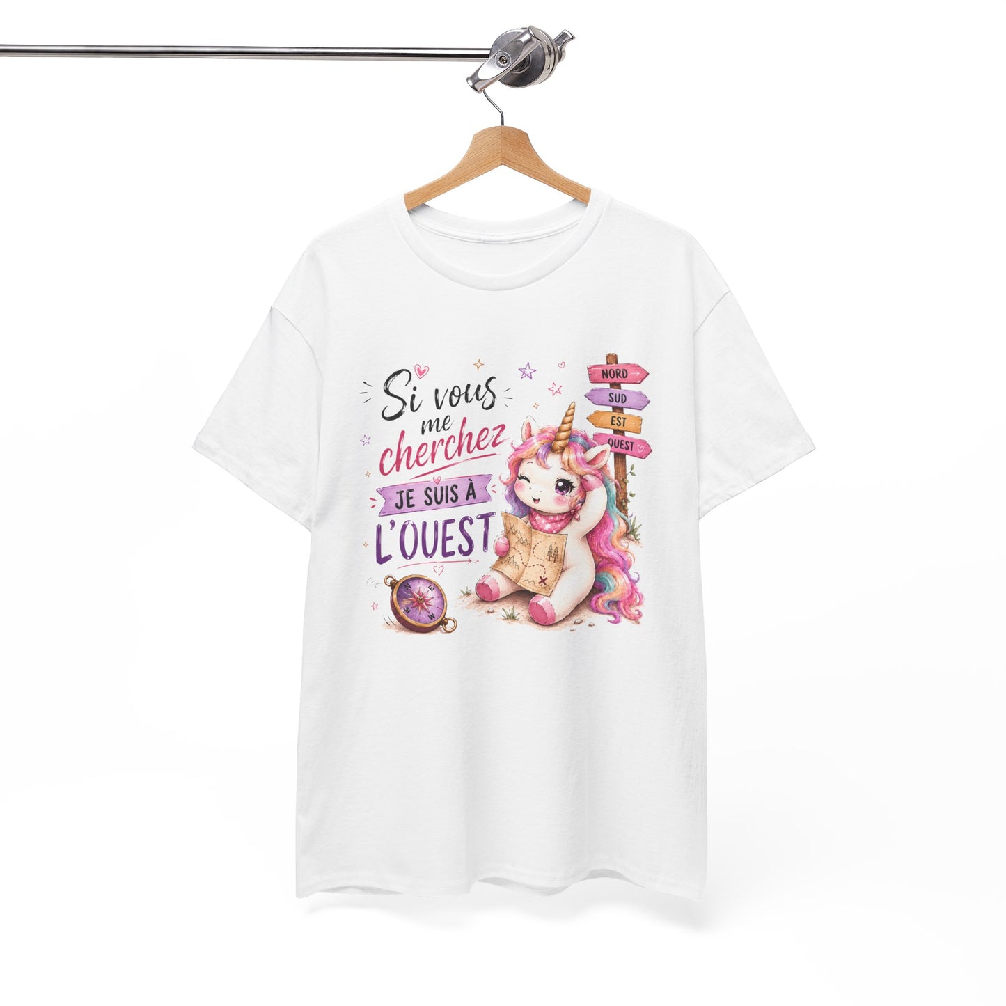 Tee-Shirt Femme Si Vous Me Cherchez Je Suis À L’Ouest – Licorne Drôle – Cadeau Humour Original