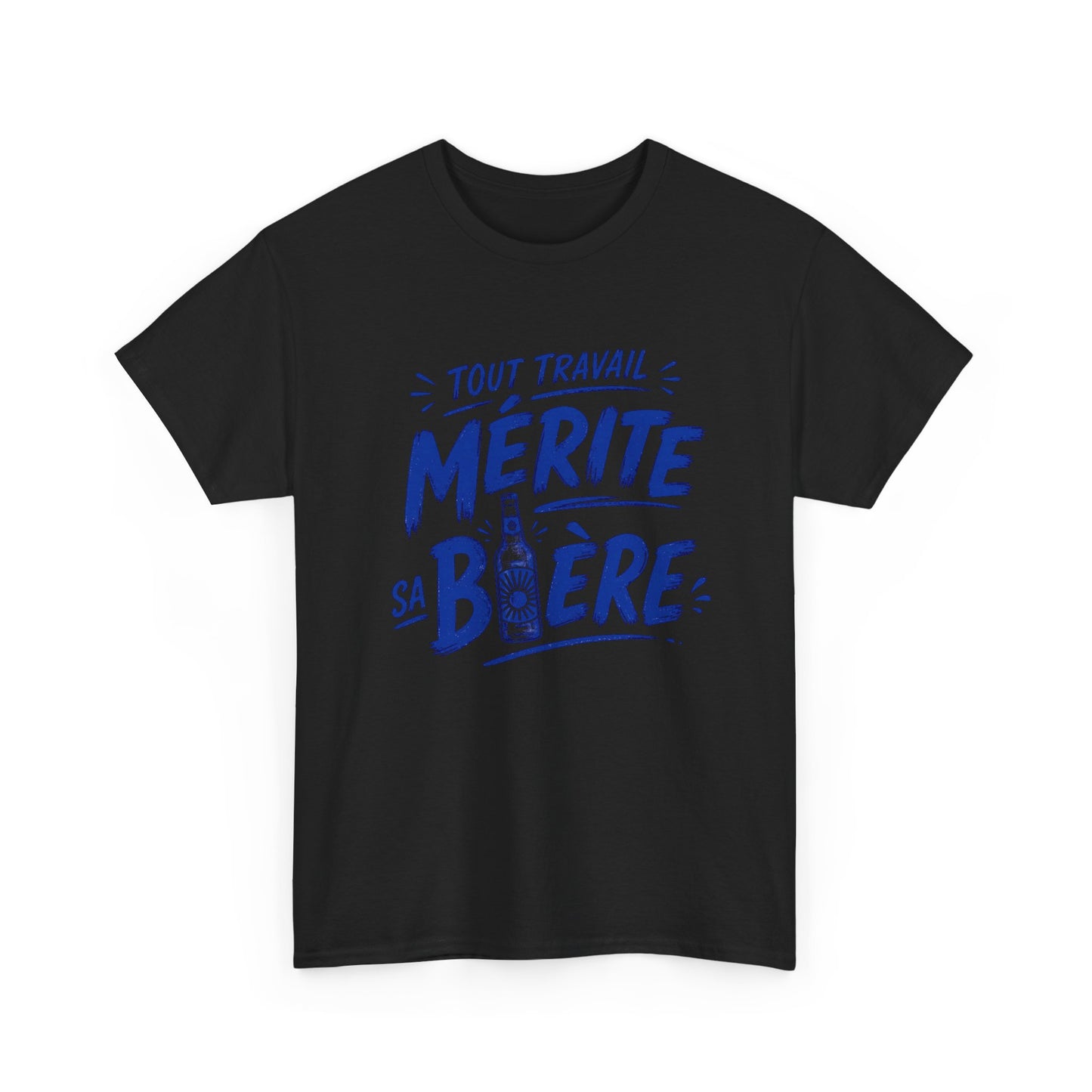 T-Shirt Humour Bière Homme – Tout Travail Mérite Sa Bière – Cadeau Drôle Amateur de Bière Apéro Barbecue