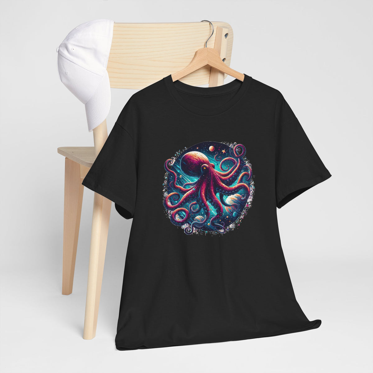 Tee Shirt Pieuvre Cosmique Homme Femme – T-Shirt Poulpe Espace Galaxie Planètes – Animal Marin Fantasy Coloré