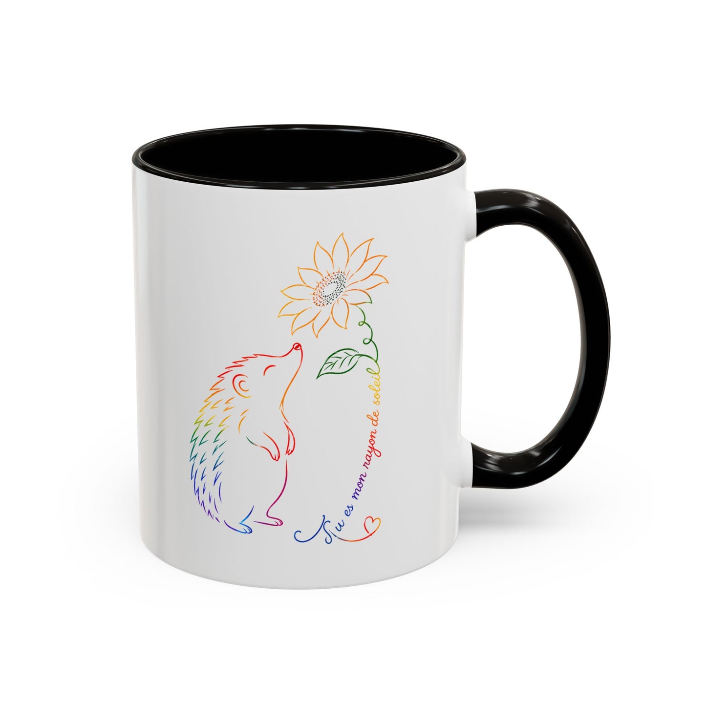 Mug Hérisson et Tournesol – Tasse Animal Colorée Nature Fleurs – Cadeau Original Amoureux des Hérissons Homme et Femme Noir Bleu Rouge