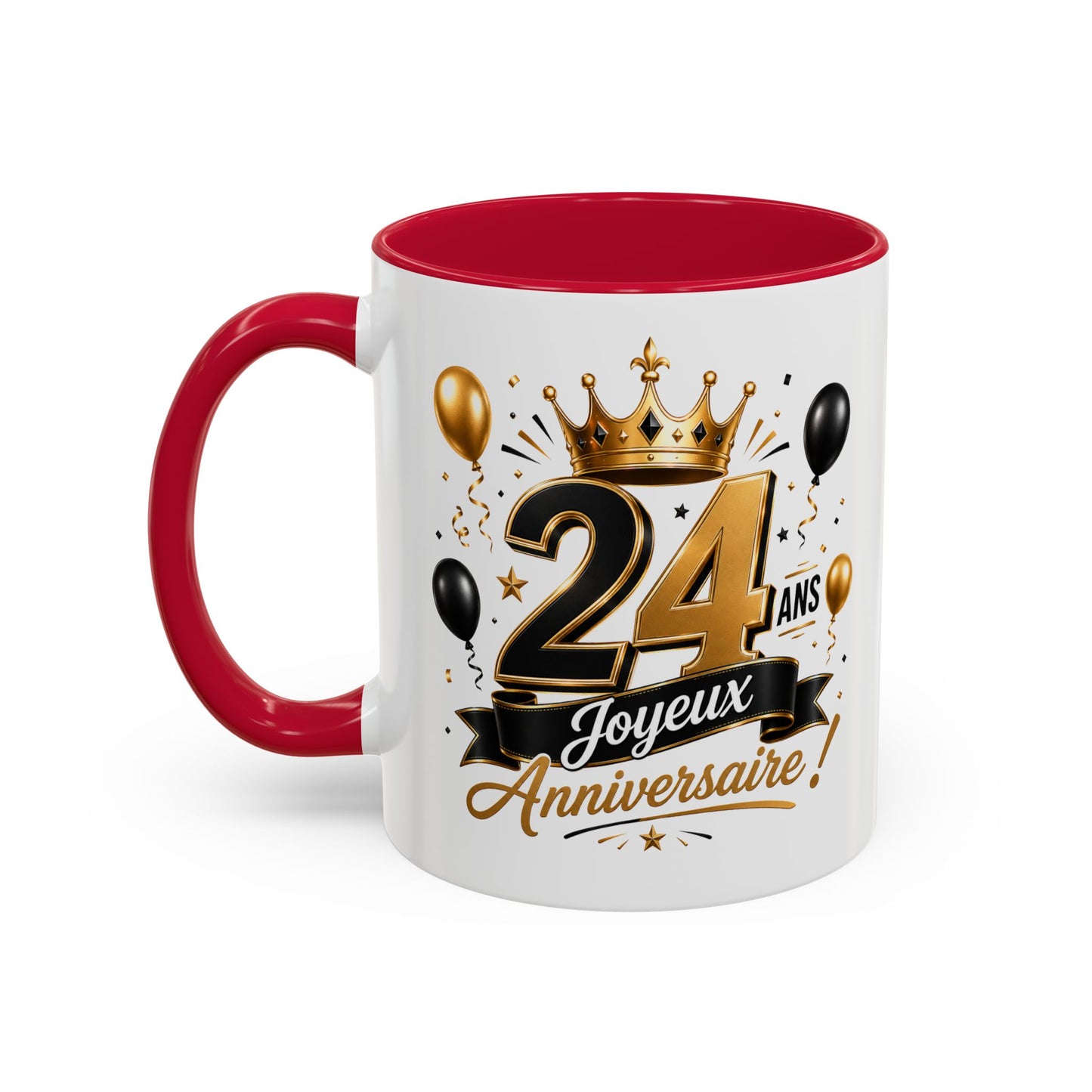 Mug Joyeux 24 Ans – Tasse Anniversaire 24 Ans – Cadeau Original pour Femme Homme – Idée Cadeau 24e Anniversaire Noir Bleu Rouge