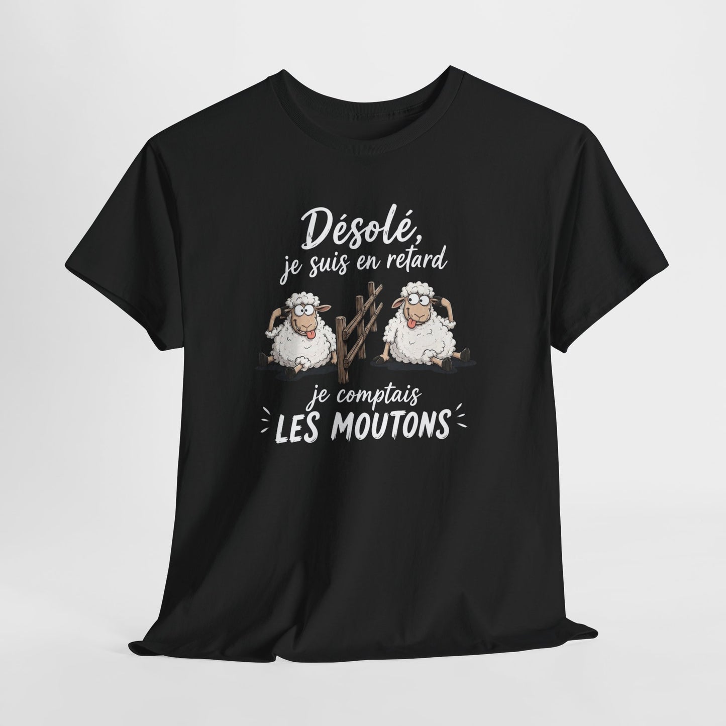 T-Shirt Désolé Je Suis En Retard Je Comptais Les Moutons – Tee Shirt Humour Dormeur Fatigue – Cadeau Original Homme Femme