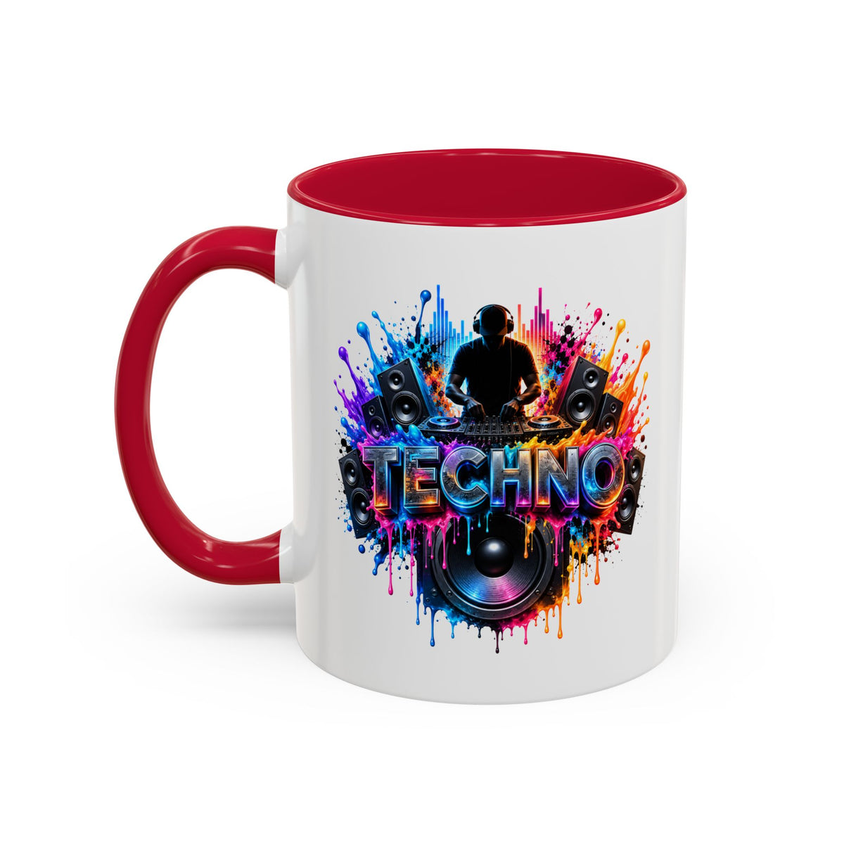 Mug Techno DJ Coloré – Tasse Musique Électronique avec Platines et Enceintes – Cadeau Original Amateur de Techno et de Soirées
