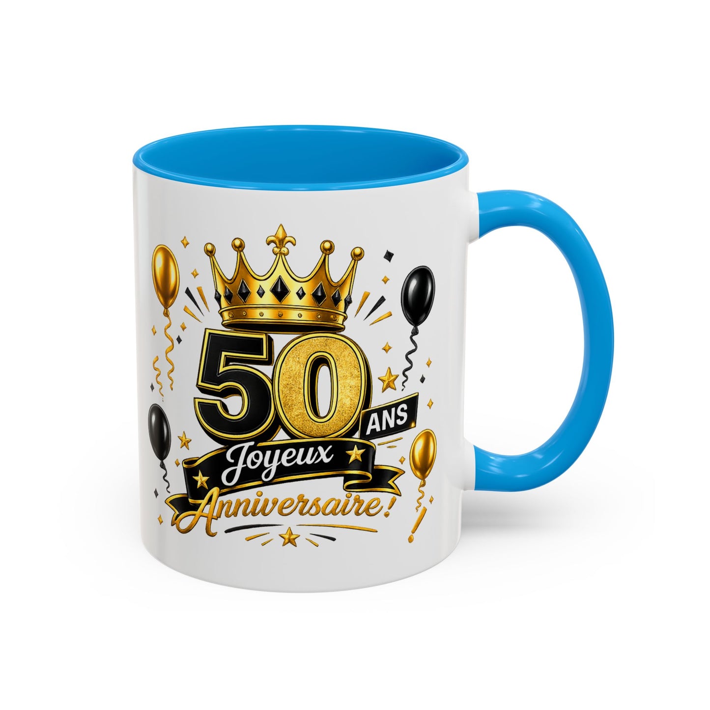 Mug Joyeux 50 Ans – Tasse Anniversaire 50 Ans – Cadeau Original pour Femme Homme – Idée Cadeau 50e Anniversaire Noir Bleu Rouge