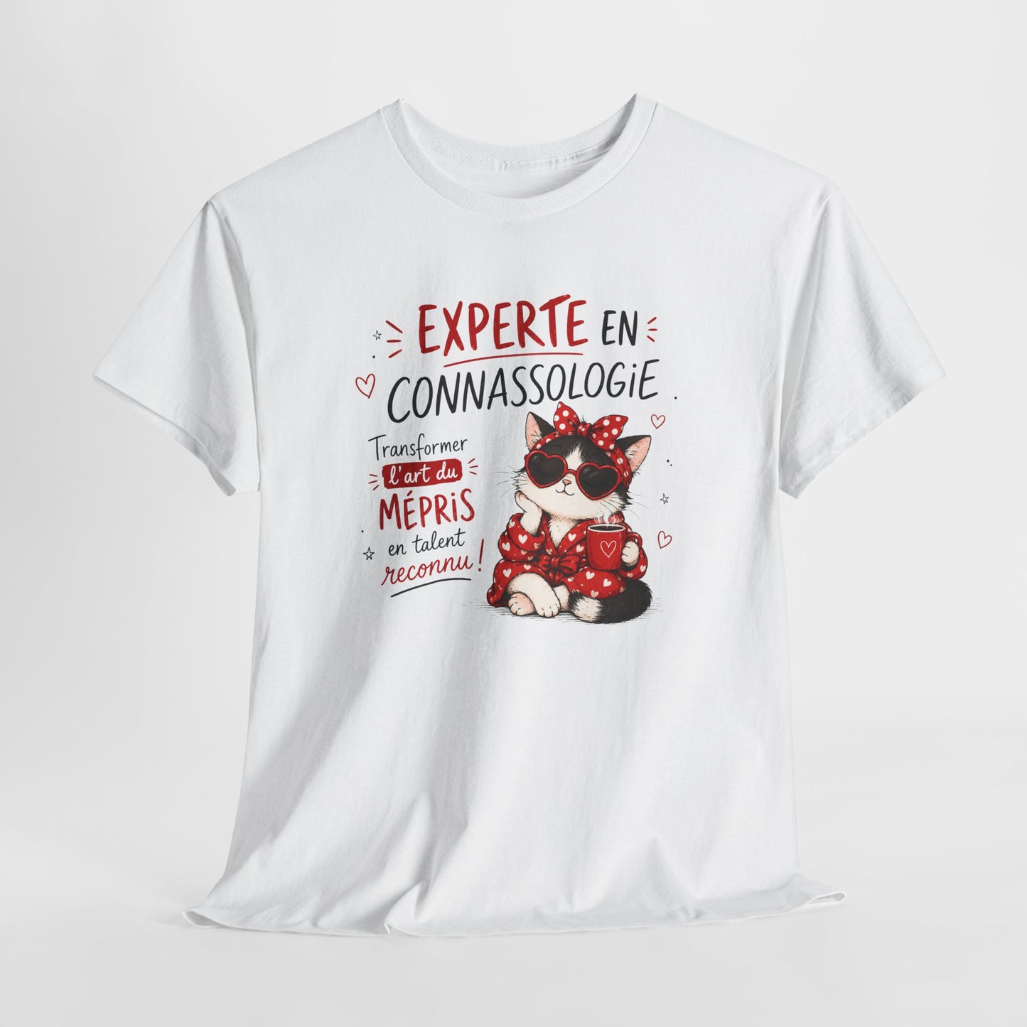 Tee-Shirt Experte en Connassologie – Cadeau Humour Femme Chat Sarcastique Drôle