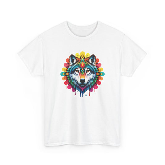 T-Shirt Loup Coloré Mandala – Tee Shirt Wolf Spirituel Tribal – Cadeau Original Animal Mystique Noir Blanc Gris