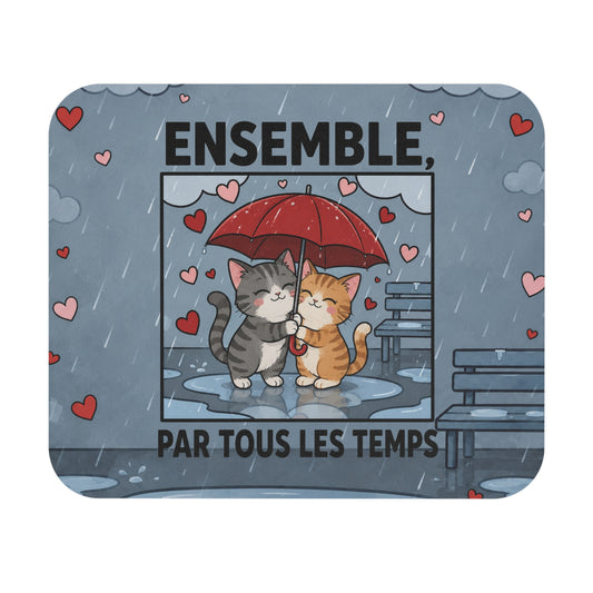 Tapis de Souris 22x18 cm Ensemble Par Tous les Temps – Deux Chats sous un Parapluie – Cadeau Couple Amoureux Romantique