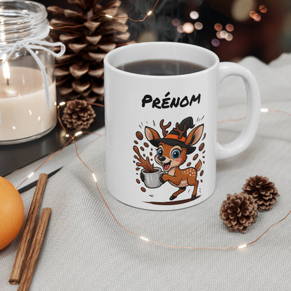 Tasse Personnalisable Faon Sorcier Café – Mug Prénom Halloween Mignon 325ml – Cadeau Original Animaux