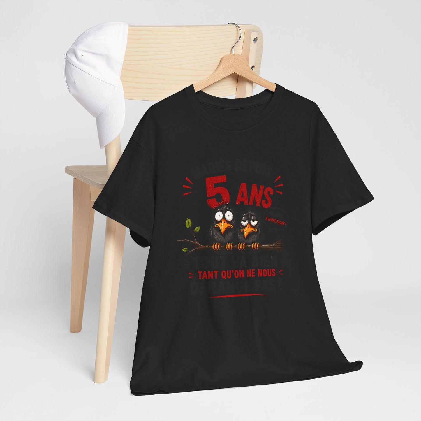 Tee-Shirt Homme Femme Mariés Depuis 5 Ans – Cadeau Anniversaire de Mariage Noces de Bois – Humour Couple Original