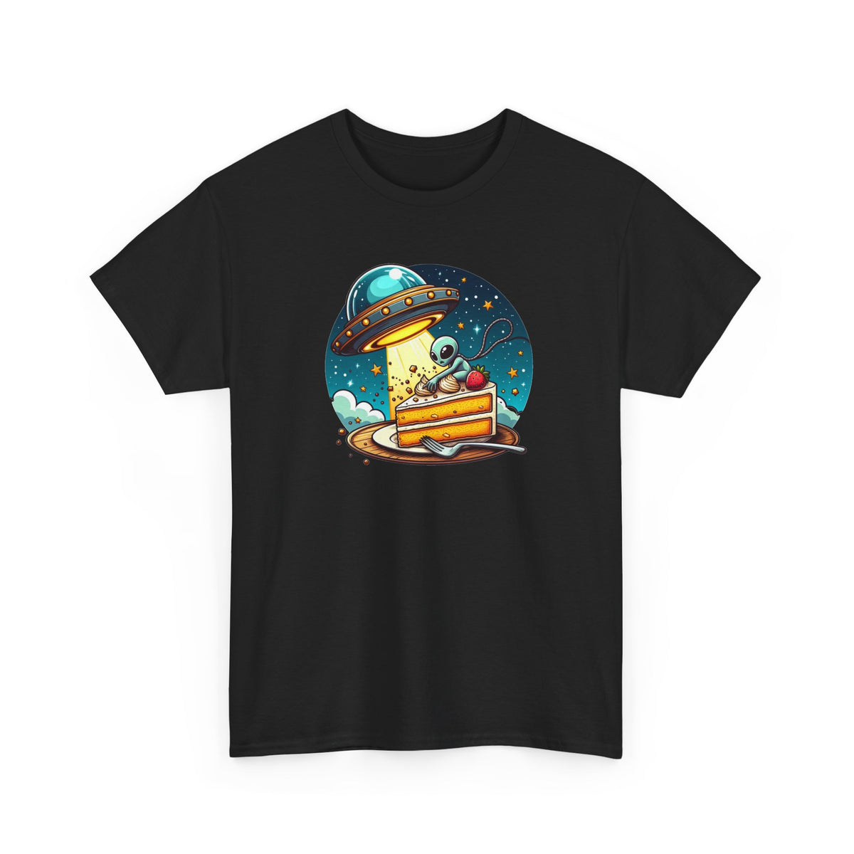 Tee Shirt Alien Gourmand Homme Femme – T-Shirt Extraterrestre Gâteau Fraise OVNI – Espace Humour – Idée Cadeau Originale