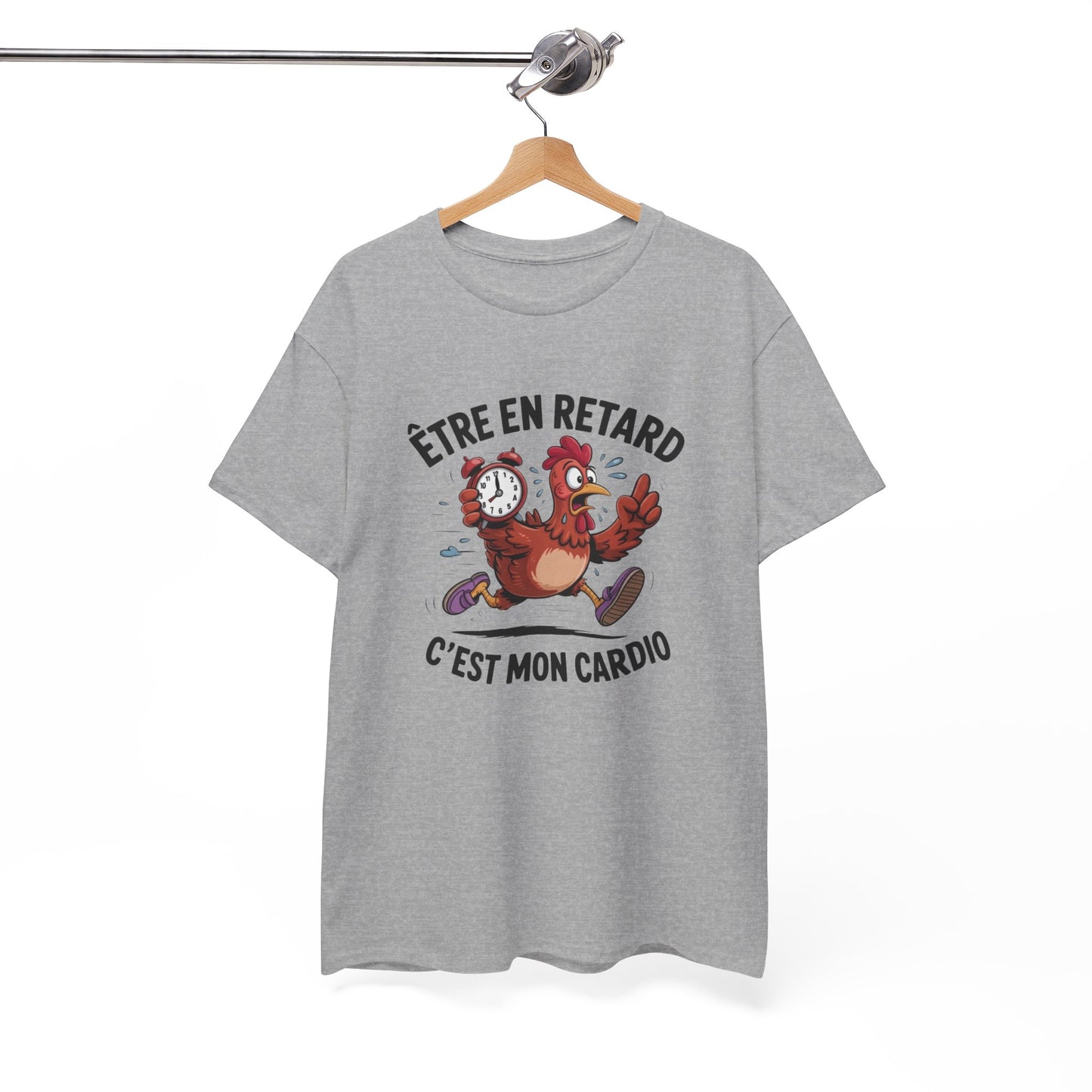 Tee Shirt Humour Être en retard c’est mon cardio – Blague retard travail – Cadeau drôle Blanc Gris Noir