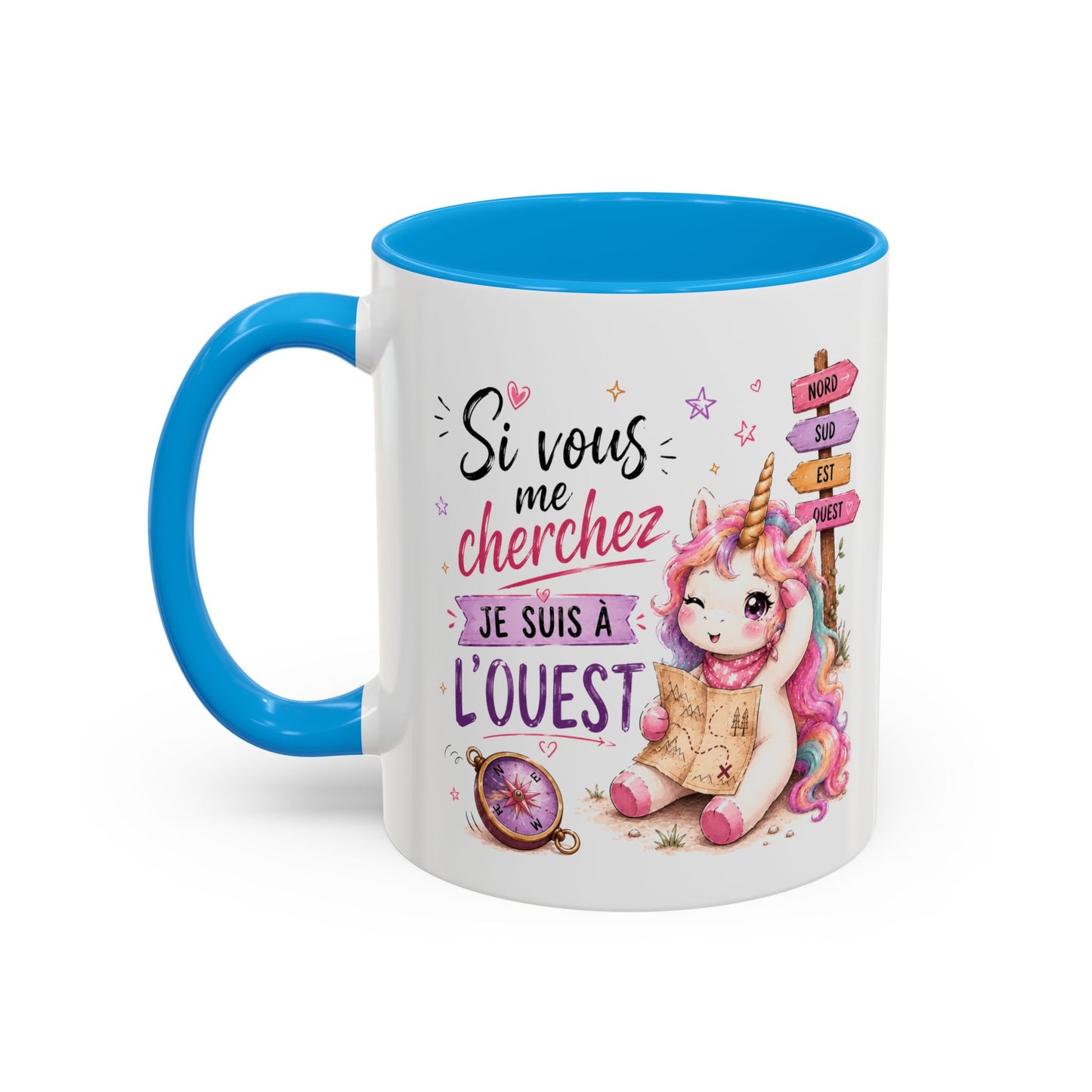 Tasse Si Vous Me Cherchez Je Suis À L’Ouest – Mug Licorne Humour Kawaii – Cadeau Femme Fille 325ml