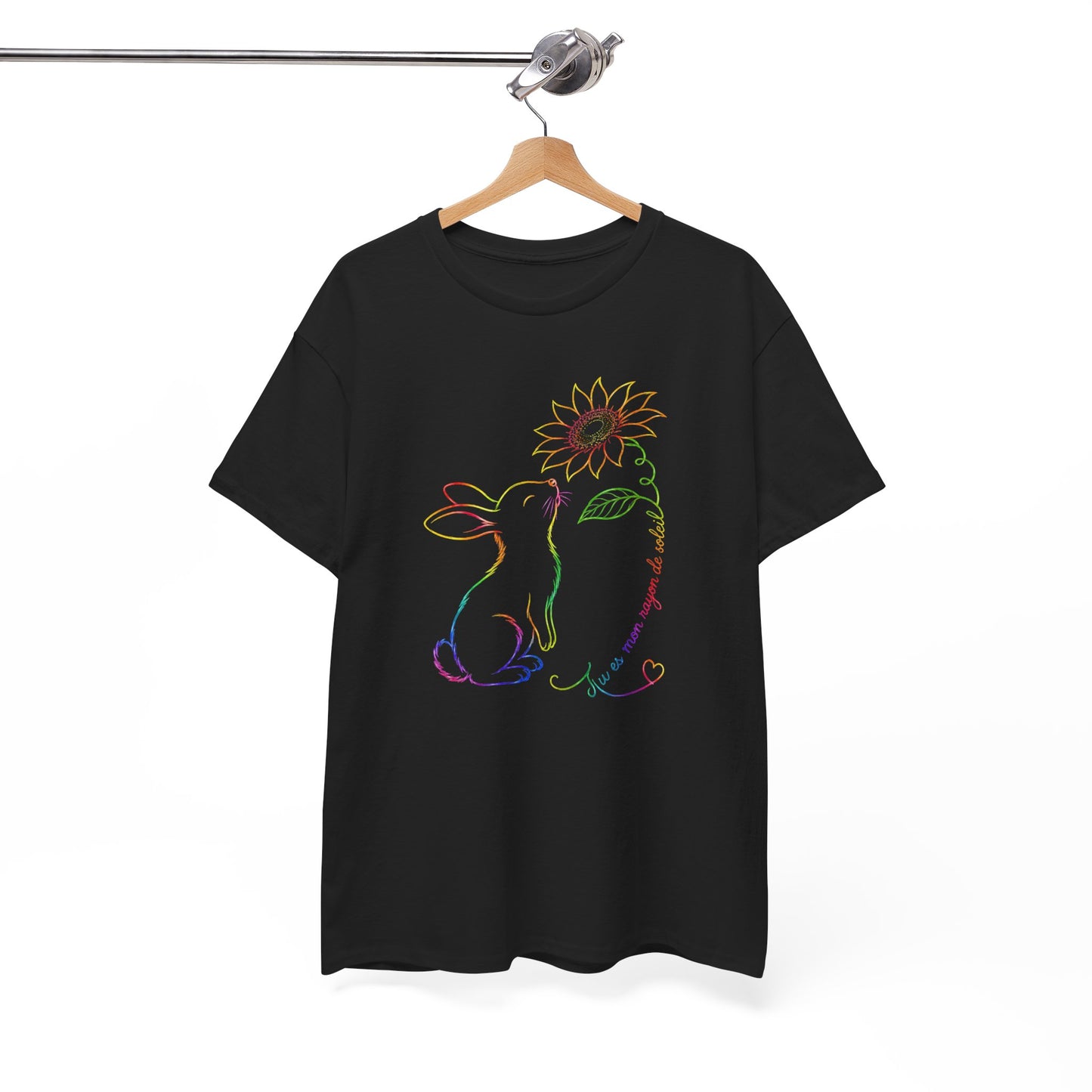 Tee Shirt Femme Lapin Tournesol Multicolore Fleur Nature Animal Mignon Cadeau Original
